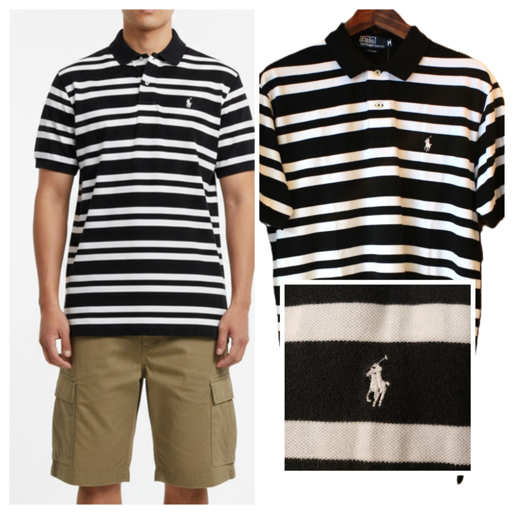 Vtg Ralph Lauren Polo M Black White thick Stripe white pony Preppy Academia 90s